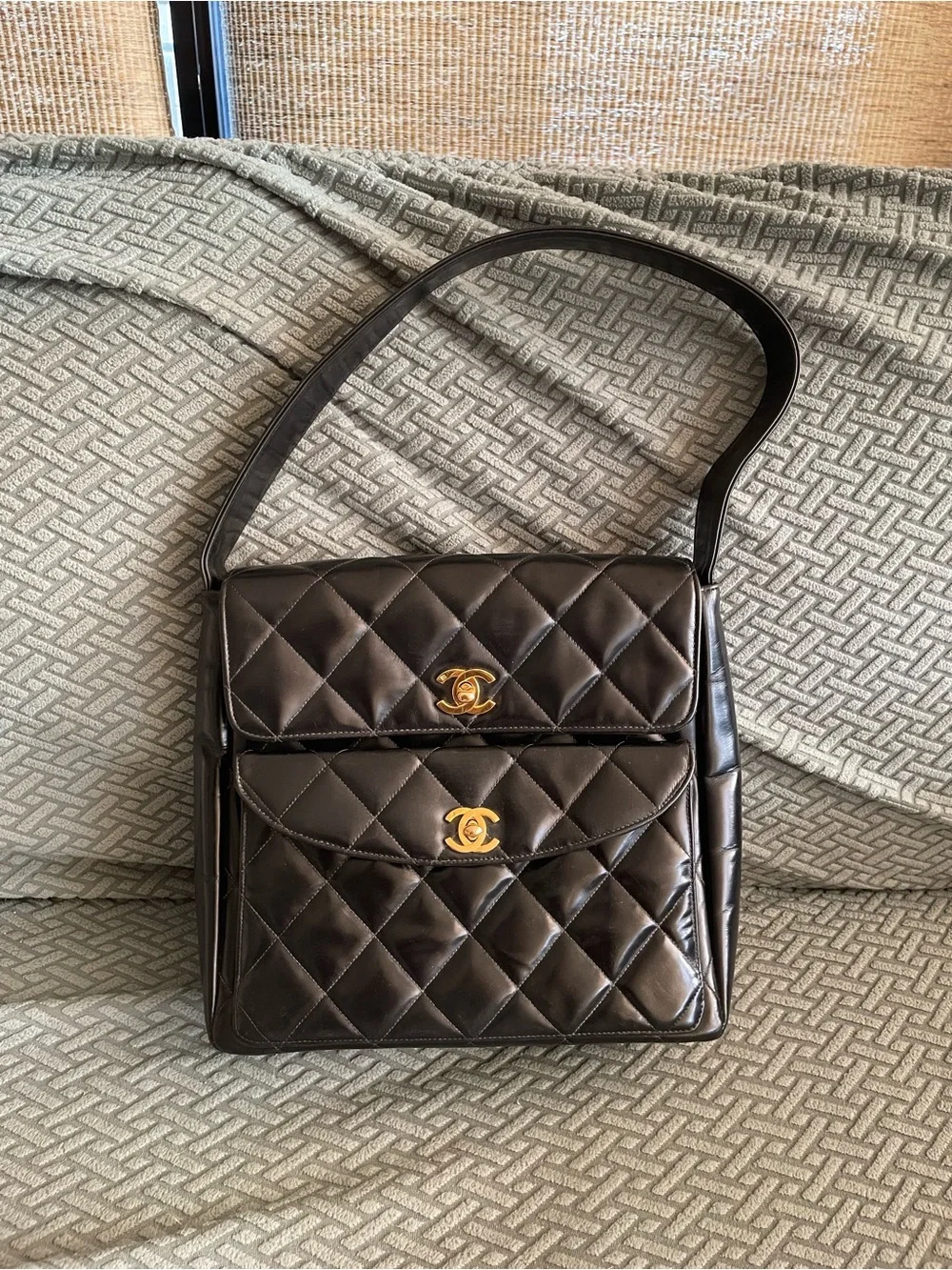 Rare Chanel Double Pocket/Double Turnlock Vintage Quilted Shoulder Bag